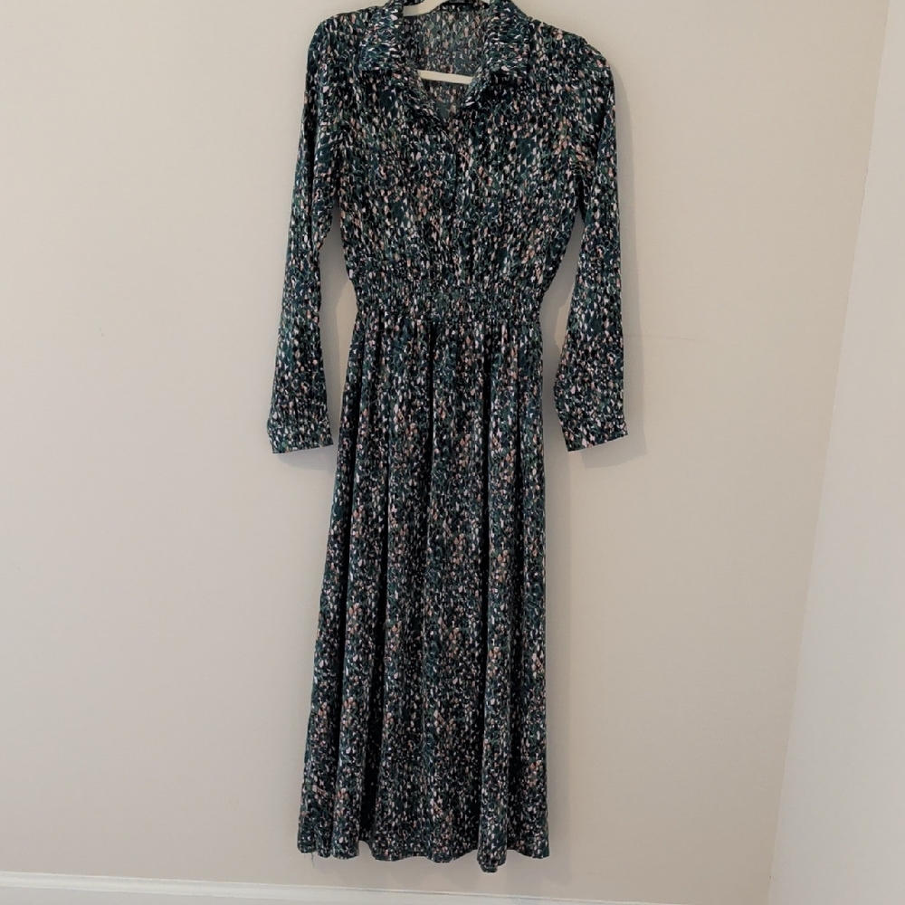 Papillone Green  Printed Long-Sleeve Maxi Dress -Size S/M
